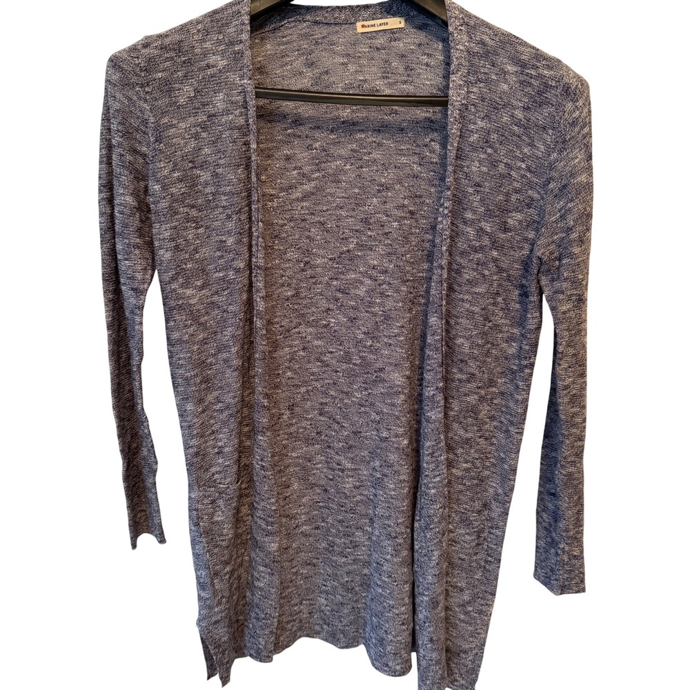 MARINE LAYER Blue White Marled Open Front Cardigan Sweater Small
